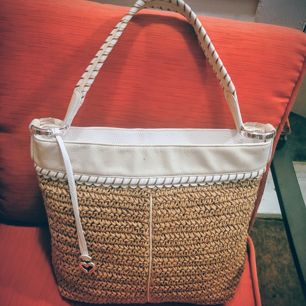 Elegant BrightonTan and White Woven Shoulder Bag